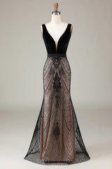 Langes Mermaid Pailletten Schwarzes Abendkleid