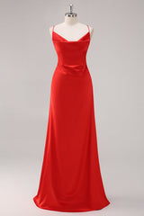 Rotes Satin Spaghettiträger Etui Ballkleid