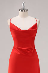 Rotes Satin Spaghettiträger Etui Ballkleid