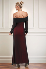 Schwarzes Rotes Schulterfreies Etui Ballkleid