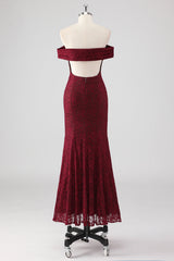 Burgundy Meerjungfrauen Abendkleid aus Spitze