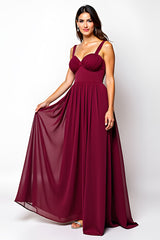 Burgundy Langes A-Linie Gerafftes Chiffon Hochzeitsgastkleid