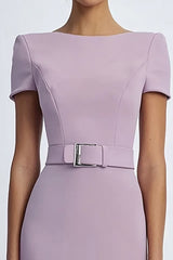 Flieder Midi Etui Festlichkleid mit Flügelärmeln und Gürteln