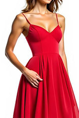 Rotes Asymmetrisches Chiffon Partykleid in A-Linie mit Rüschen