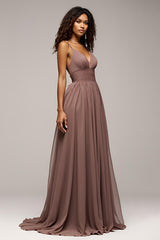 Dusk V-Ausschnitt A Linie Langes Abendkleid mit Schlitz