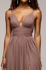 Dusk V-Ausschnitt A Linie Langes Abendkleid mit Schlitz