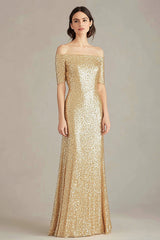 Goldenes Schulterfreies Etui Ballkleid mit Pailletten