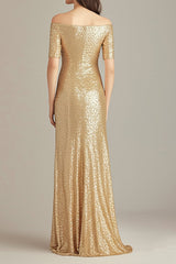 Goldenes Schulterfreies Etui Ballkleid mit Pailletten