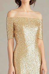 Goldenes Schulterfreies Etui Ballkleid mit Pailletten
