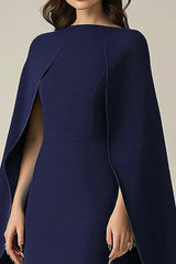 Marineblaues Midi Abendkleid mit Cape