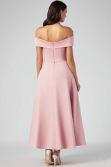 Rosa Schulterfreies Satin Partykleid in A-Linie