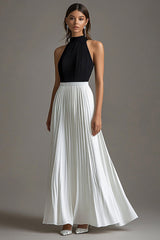 Schwarzes Neckholder A-Linie Plissee Chiffon Ballkleid