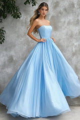 Himmelblaues Trägerloses Langes Ballkleid in A-Linie