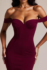 Burgundy Meerjungfrau Schulterfreies Langes Ballkleid