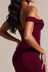 Burgundy Meerjungfrau Schulterfreies Langes Ballkleid
