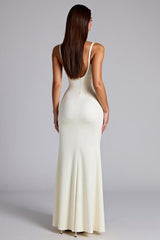 Elfenbein Standesamtkleid aus mattem Satin mit V-Ausschnitt und Schlitz