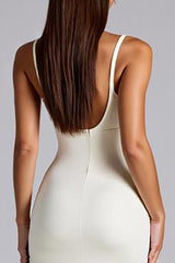 Elfenbein Standesamtkleid aus mattem Satin mit V-Ausschnitt und Schlitz