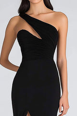 Einschulteriges Schwarzes Meerjungfrauen Ballkleid aus Chiffon