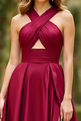 Burgundy Neckholder Cut-Out Abendkleid aus Satin