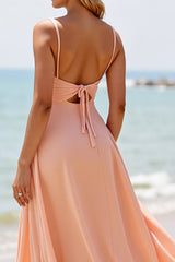 Sunset Chiffon A Linie Langes Brautjungfernkleid mit Schlitz