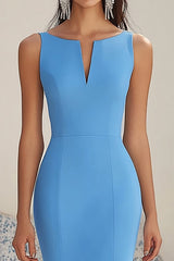 Meerjungfrauenblaues Asymmetrisches Abendkleid mit Rüschen