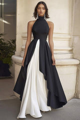 Neckholder A-Linie Langes Schwarzes Krawattenkleid mit Rüschen