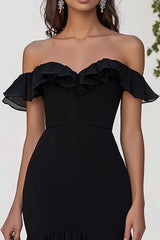 Schwarzes Schulterfreies Ballkleid aus Chiffon mit Schlitz