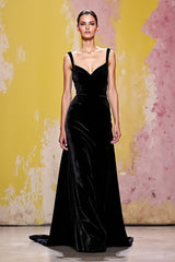 Samt Einfaches Langes Schwarzes Abendkleid