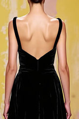 Samt Einfaches Langes Schwarzes Abendkleid