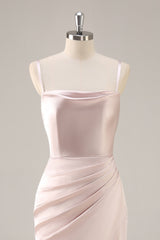 Bonbonrosa Satin Meerjungfrau Gerafftes Langes Brautjungfernkleid mit Schlitz