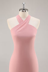 Blush Neckholder Meerjungfrau Chiffon Langes Brautjungfernkleid mit Schleife