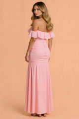 Blush Mermaid Gerafftes Maxi Brautjungfernkleid mit Rüschen