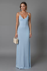 Himmelblaues Langes Abendkleid mit Spaghettiträgern