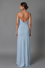 Himmelblaues Langes Abendkleid mit Spaghettiträgern
