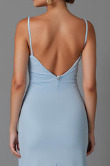 Himmelblaues Langes Abendkleid mit Spaghettiträgern