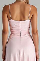 Gerüschte Hoch Niedrig Spaghettiträger Hellrosa Abendkleid aus Chiffon
