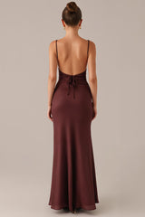 Braunes Etui Abendkleid mit Spaghettiträgern