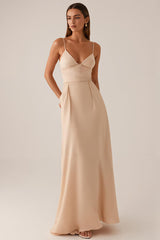 Aprikose Spaghettiträger Maxi Abendkleid