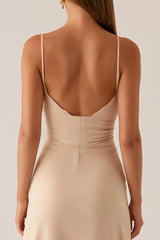 Aprikose Spaghettiträger Maxi Abendkleid