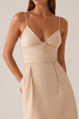 Aprikose Spaghettiträger Maxi Abendkleid