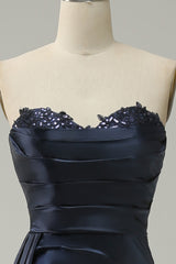 A-Linie Herzausschnitt Marine Langes Ballkleid mit Schlitz