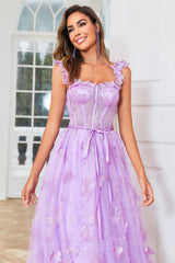 A-Linie Lila Korsett Ballkleid mit Schmetterlings applikationen