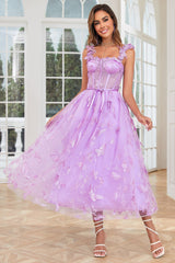 A-Linie Lila Korsett Ballkleid mit Schmetterlings applikationen