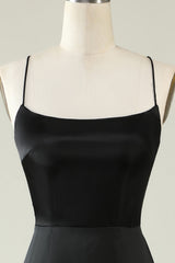 Spaghettiträger Schwarzes Satin Ballkleid mit Fransen