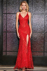 Glitzerndes Meerjungfrauen Spaghettiträger Rotes Kleid mit Pailletten