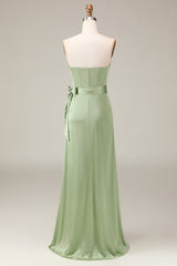 A-Linie Matcha trägerloses Korsett aus Satin Brautjungfernkleid mit Schlitz