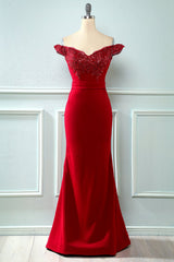 Off Shoulder Pailletten Meerjungfrau Abschlussball Kleid