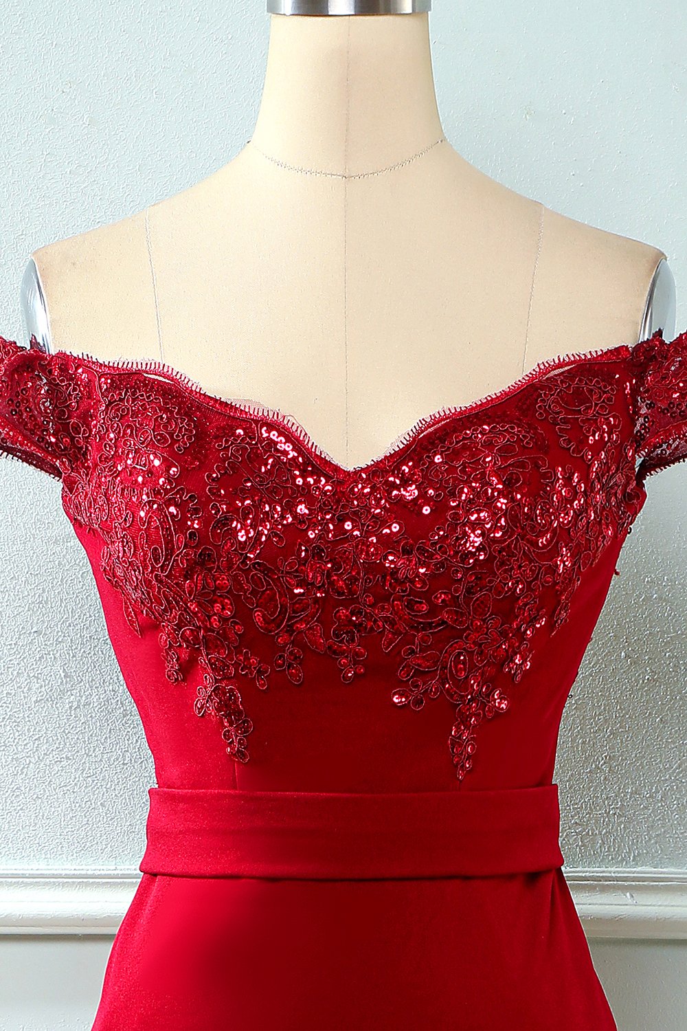 Off Shoulder Pailletten Meerjungfrau Abschlussball Kleid