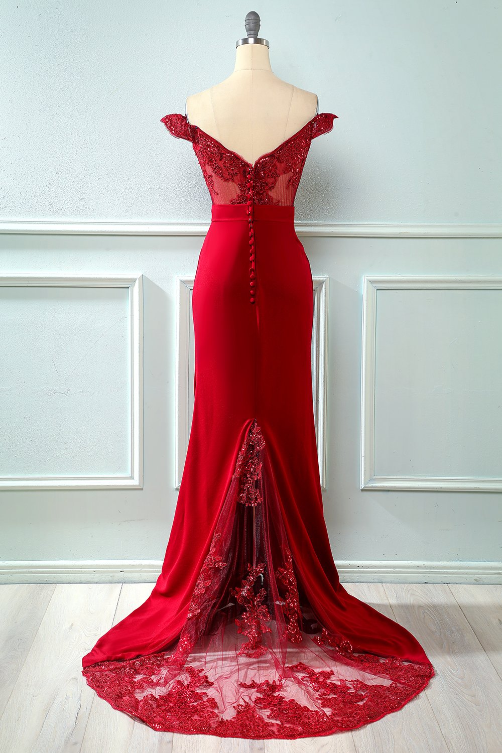 Off Shoulder Pailletten Meerjungfrau Abschlussball Kleid