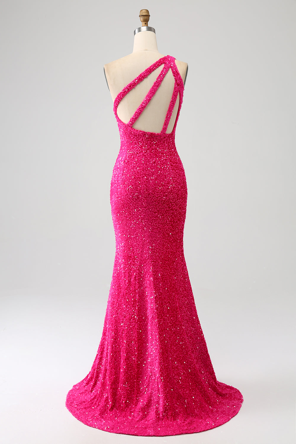 Mermaid Eine Schulter Fuchsia Pailletten Langes Ballkleid mit Schlitz